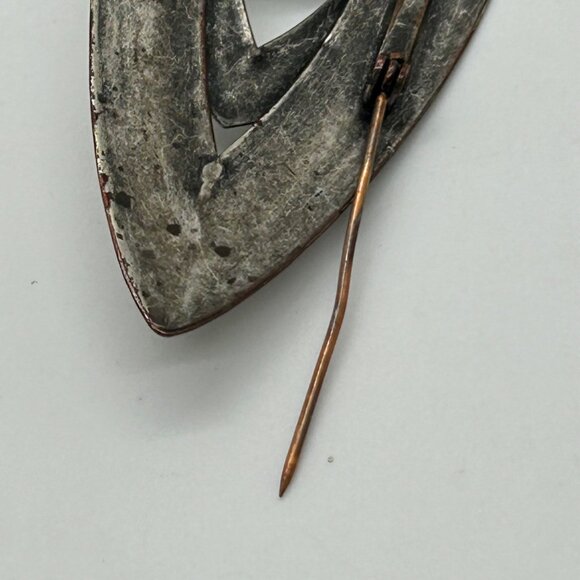 Vintage Eye-Shaped Silver-Tone Brooch With Black acrylic "Evil Eye" Cabochon For - Picture 11 of 16